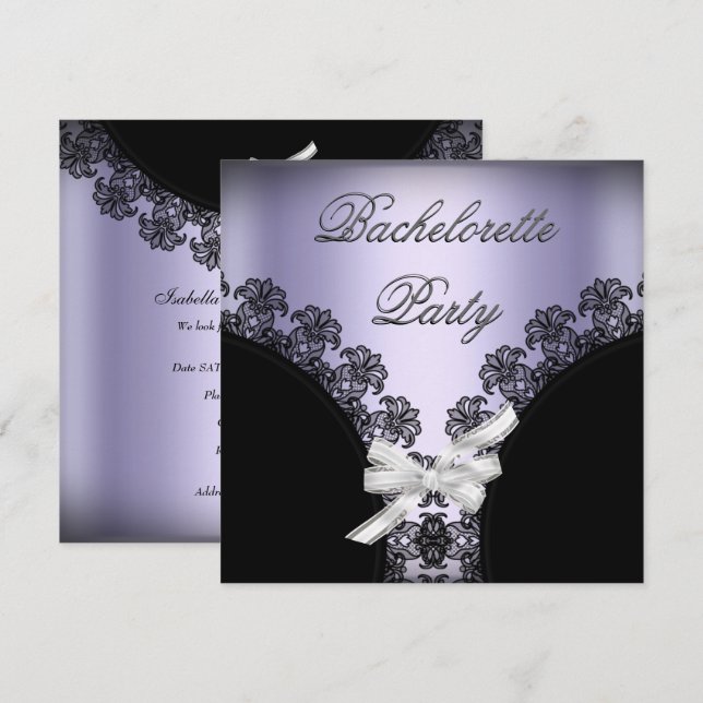 Invitation Bachelorette Party Lilac pourpre noir dentelle (Devant / Derrière)
