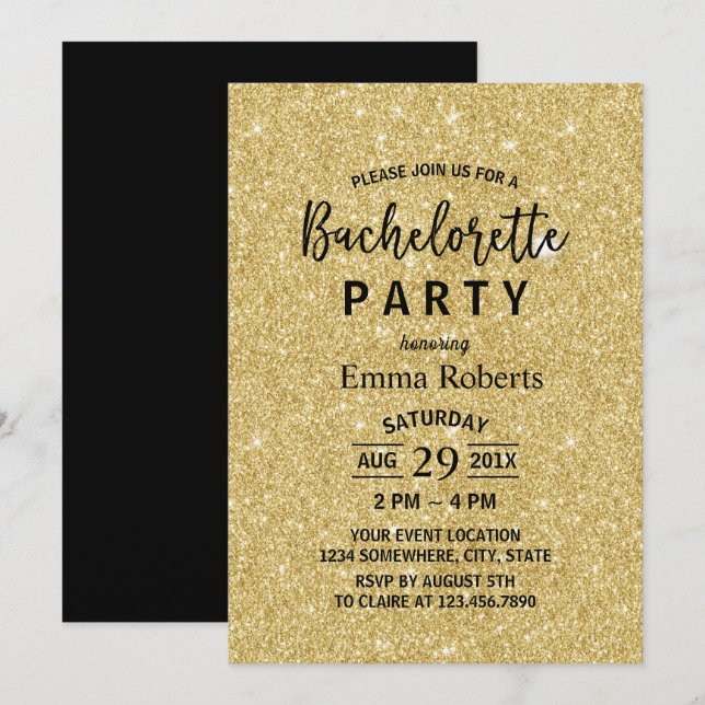 Invitation Bachelorette Party Moderne Parties scintillant Or  (Devant / Derrière)