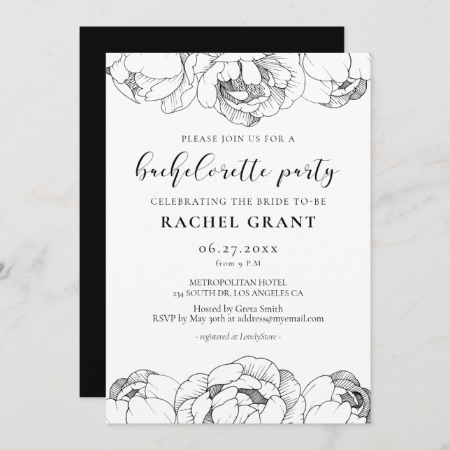 Invitation Bachelorette Party noir et blanc (Devant / Derrière)
