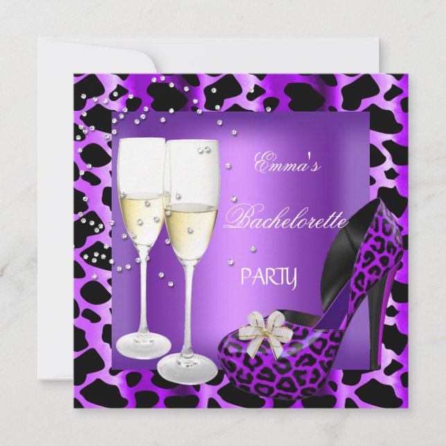 Invitation Bachelorette Party Purple Leopard Black Chaussures (Devant)