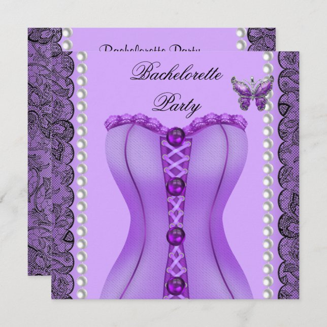 Invitation Bachelorette Party Purple Lilac Corset Papillon (Devant / Derrière)