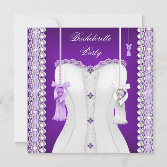 Invitation Bachelorette Party Purple Lilac Corset Tassés (Devant)