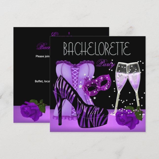 Invitation Bachelorette Party Purple Masque Chaussures Corset (Devant / Derrière)