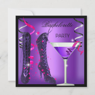 Invitation Bachelorette Party Purple Pink Boots Cocktail