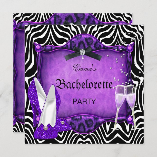Invitation Bachelorette Party Purple Zebra Black Chaussures (Devant / Derrière)
