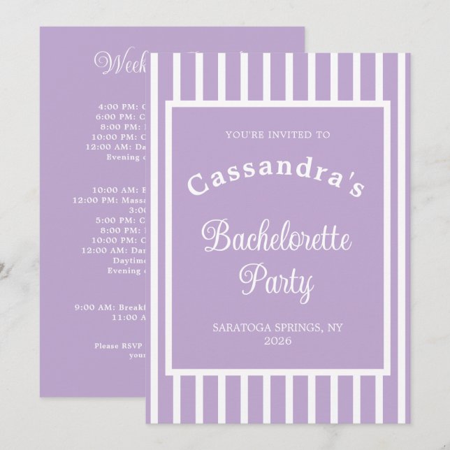 Invitation Bachelorette Party Retro Modern LightPurple Classy (Devant / Derrière)