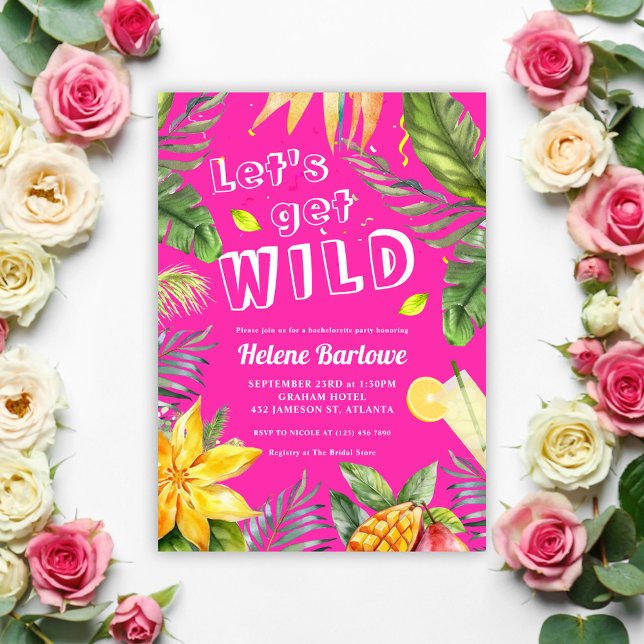 Invitation Bachelorette Party rose fille amusant Tropical (Pink Fun Girly Bachelorette Party Invitation)