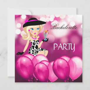 Invitation Bachelorette Party rose fille ballons Cocktail 3