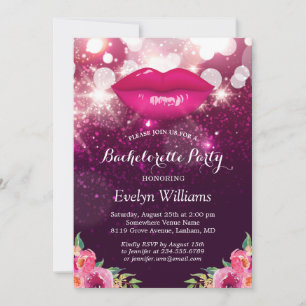 Invitation Bachelorette Party rose violet lèvres de Parties s