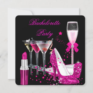 Invitation Bachelorette Party Rouge Lipstick Champagne talons