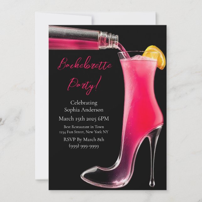 Invitation Bachelorette Party-Stiletto et Cocktails (Devant)
