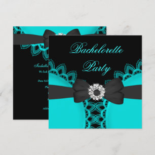 Invitation Bachelorette Party Turquoise Blue Black Lace