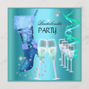 Invitation Bachelorette Party Turquoise Blue Boot Champagne
