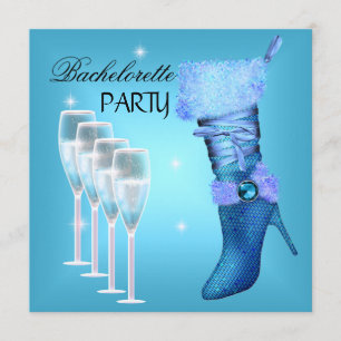 Invitation Bachelorette Party Turquoise Blue Boot Champagne