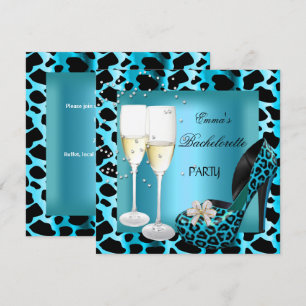 Invitation Bachelorette Party Turquoise Blue Leopard Black Ch