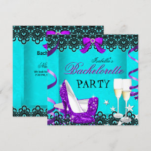 Invitation Bachelorette Party Turquoise violet haute hauteur 