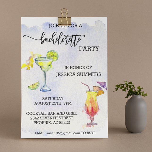 Invitation Bachelorette Party Watercolor Cocktail (Créateur téléchargé)
