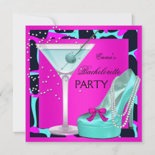 Invitation Bachelorette Party Wild Hot rose Turquoise Aqua