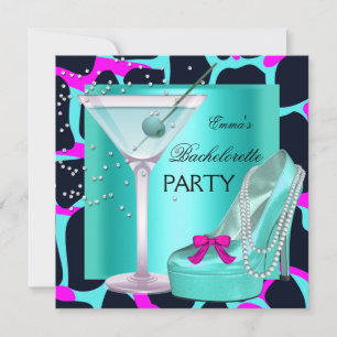 Invitation Bachelorette Party Wild Hot rose Turquoise Aqua