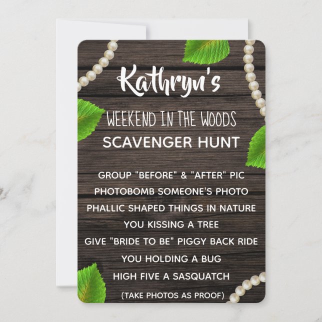 Invitation Bachelorette Party Woodsy Scavenger Chasse (Devant)