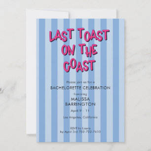 Invitation Bachelorette rayée bleu dernier toast avec code QR