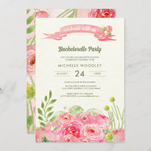 Invitation Bachelorette romantique Rose aquarelle