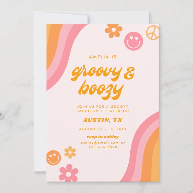 Invitation Bachelorette rose et orange pâle et engagée 4 jour (Devant)