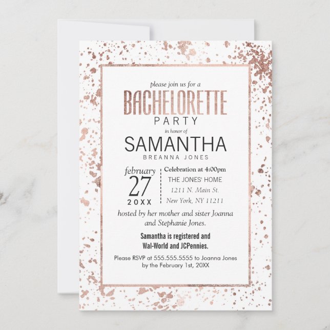 Invitation Bachelorette rose Gold Paint Splatz (Devant)