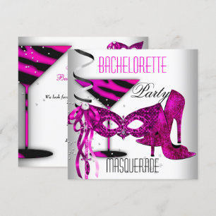Invitation Bachelorette rose Masquerade blanc haute talon cha
