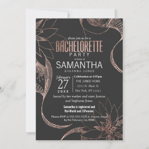 Invitation Bachelorette Rose moderne de dessin floral or
