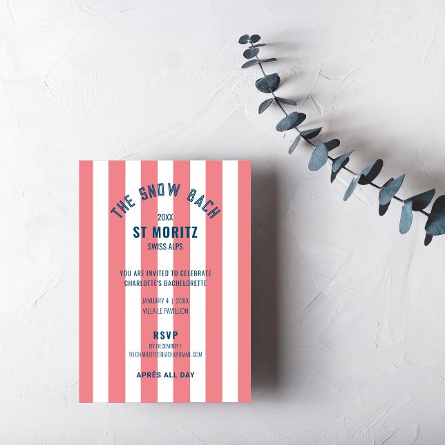 Invitation Bachelorette Rose Stripe Bach Snow (Créateur téléchargé)