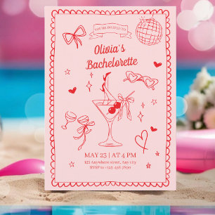 Invitation Bachelorette Rouge Rose Cocktail Party Bachelorett