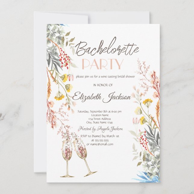 Invitation Bachelorette séchée par le Fleur sauvage de printe (Devant)