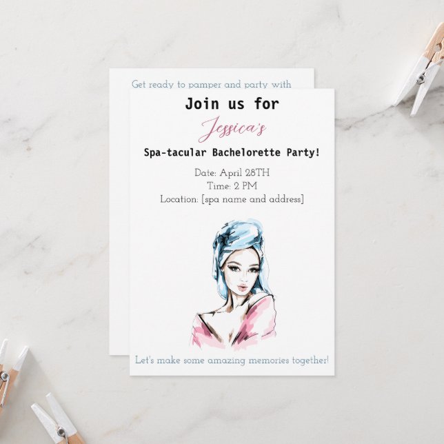 Invitation Bachelorette Spa (Devant/Arrière en situation)