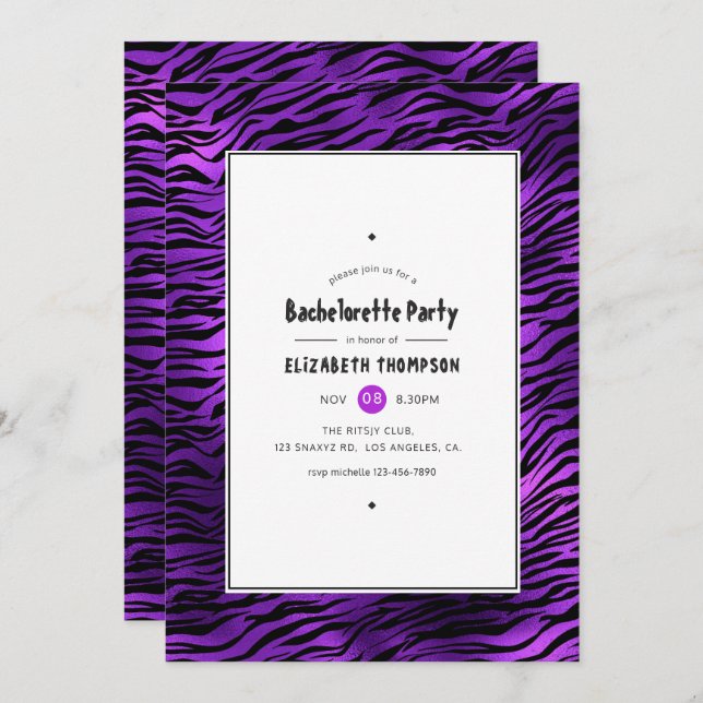 Invitation Bachelorette Tigre Violet Chatoyant (Devant / Derrière)