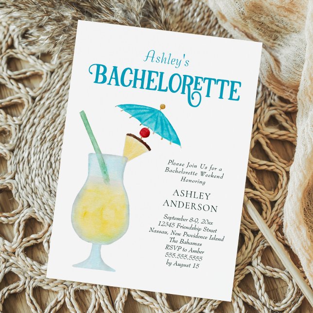 Invitation Bachelorette Tropicale avec Pina Colada (Créateur téléchargé)