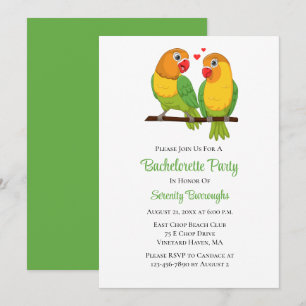 Invitation Bachelorette verte Inséparables de Lovebirds