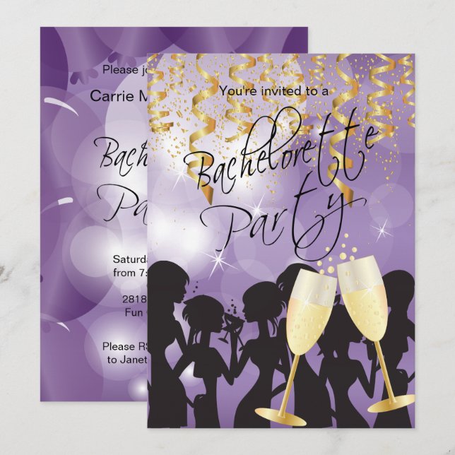 Invitation Bachelorette violette (Devant / Derrière)