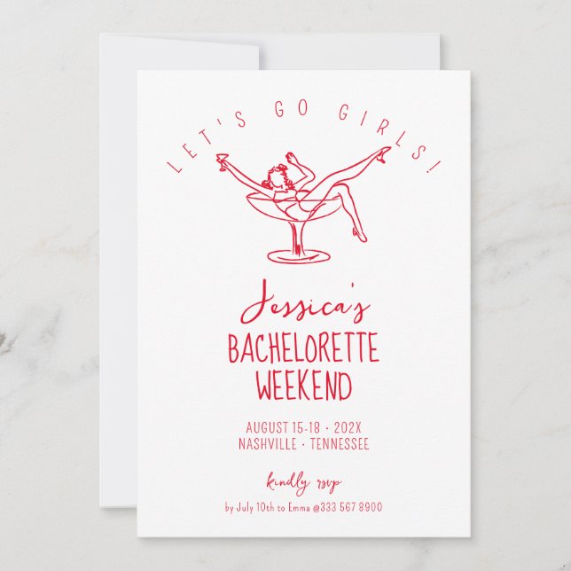 Invitation Bachelorette week-end femme en verre de cocktail r (Devant)