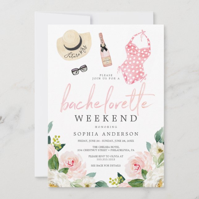 Invitation Bachelorette Week-end Itinéraire Airy Blush Floral (Devant)
