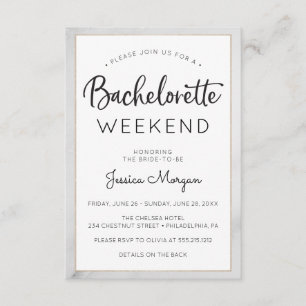 Invitation Bachelorette Week-end Itinéraire Marbre Or Frame
