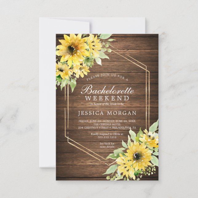 Invitation Bachelorette Week-end Rustique Tournesol Vert (Devant)