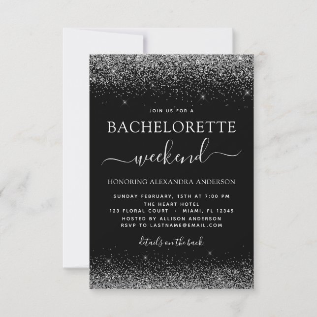 Invitation Bachelorette Week-end Silver Modern Parties scinti (Devant)