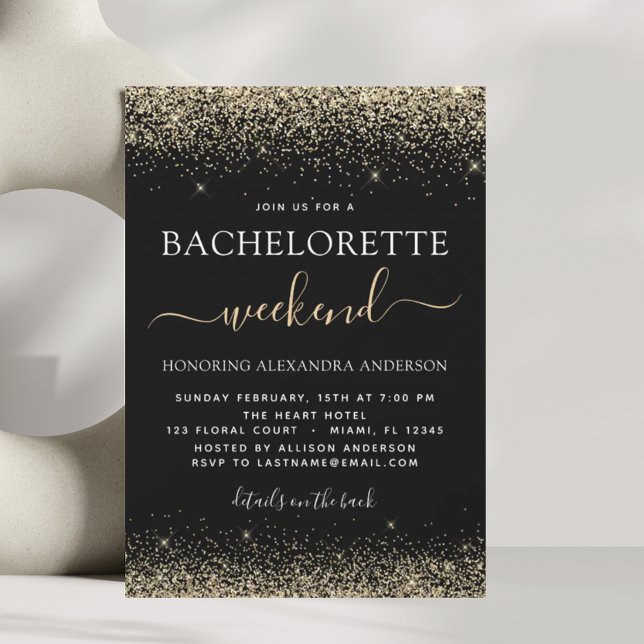 Invitation Bachelorette Weekend Gold Modern Parties scintilla (Créateur téléchargé)