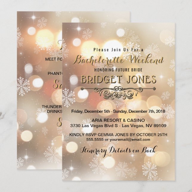 Invitation Bachelorette Weekend Party Itinéraire Snowflakes (Devant / Derrière)