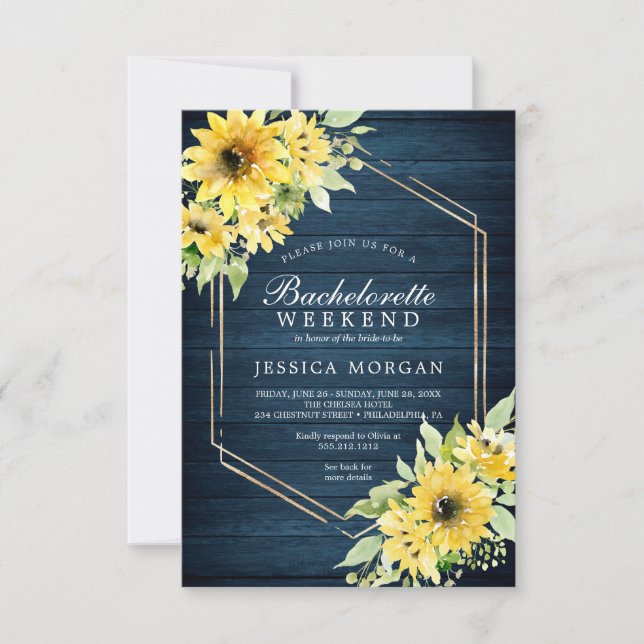 Invitation Bachelorette Weekend Rustique Tournesol Vert Inv (Devant)