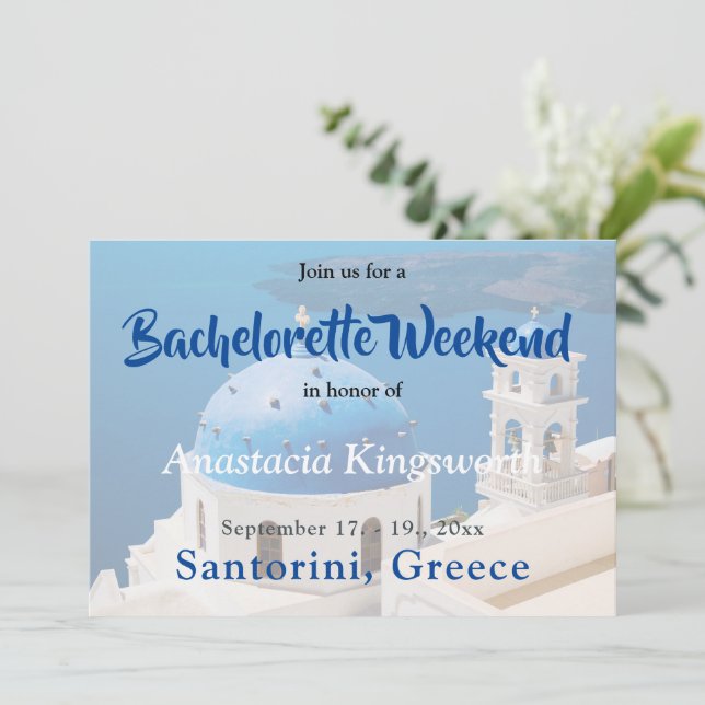 Invitation Bachelorette Weekend Santorini filles voyage (Debout devant)