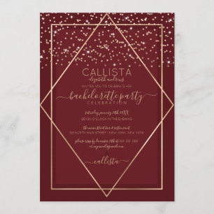 Invitation Bachelorte Bachelor Burgundy Red Gold Confetti