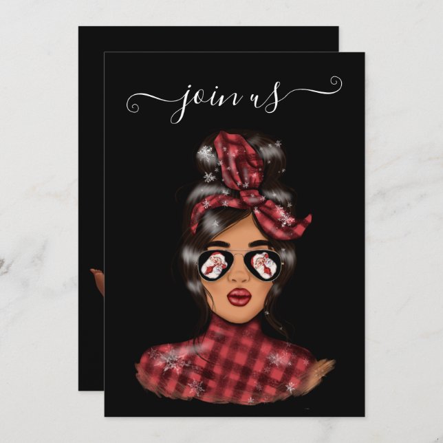 Invitation Bachelorte de Noël afro-américaine (Devant / Derrière)