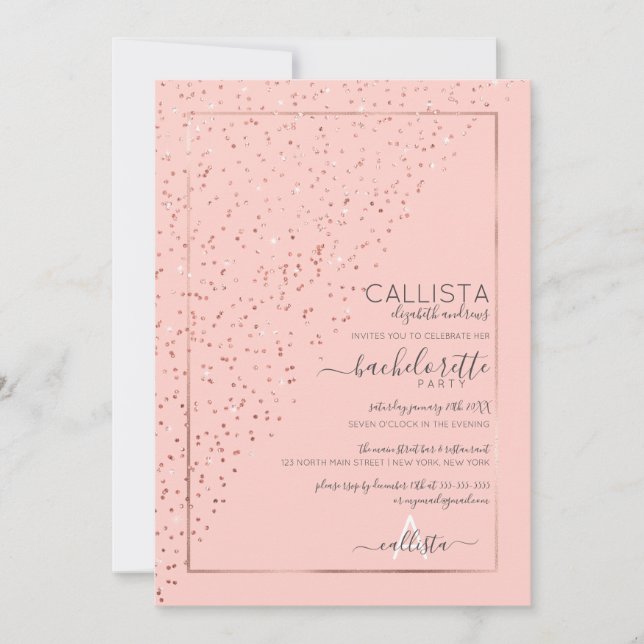 Invitation Bachelorte en or rose diagonale (Devant)